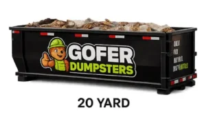 This is a 20-yard Gofer dumpster is for small cleanouts and landscaping projects